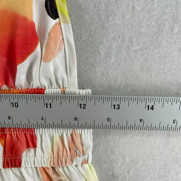 Double Crazy Mini Dress S White Pink Floral Sweetheart Cross Back Strap Tiered - Picture 5 of 10